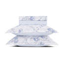 Fleurs Azurées - Ensemble De Draps Satin De Coton - Fleurs Azurées Blanc