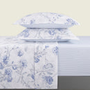 Fleurs Azurées - Ensemble De Draps Satin De Coton - Fleurs Azurées Blanc