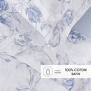 Fleurs Azurées - Ensemble De Draps Satin De Coton - Fleurs Azurées Blanc