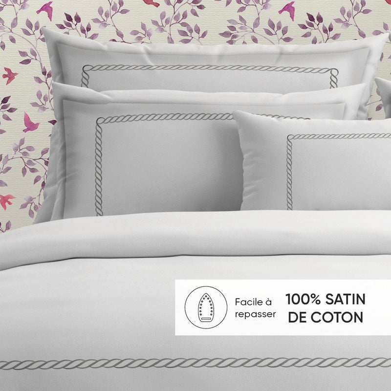 Perle Enchantée - Taie D'Oreiller Satin De Coton - Perle Enchantée Gris / Blanc