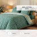 Feuillage Fleuri - Housse De Couette + 1 Ou 2 Taie(S) D'Oreiller Satin De Coton - Feuillage Fleuri Vert Foncé