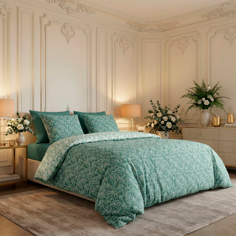 Feuillage Fleuri - Taie D'Oreiller Satin De Coton - Feuillage Fleuri Vert Clair