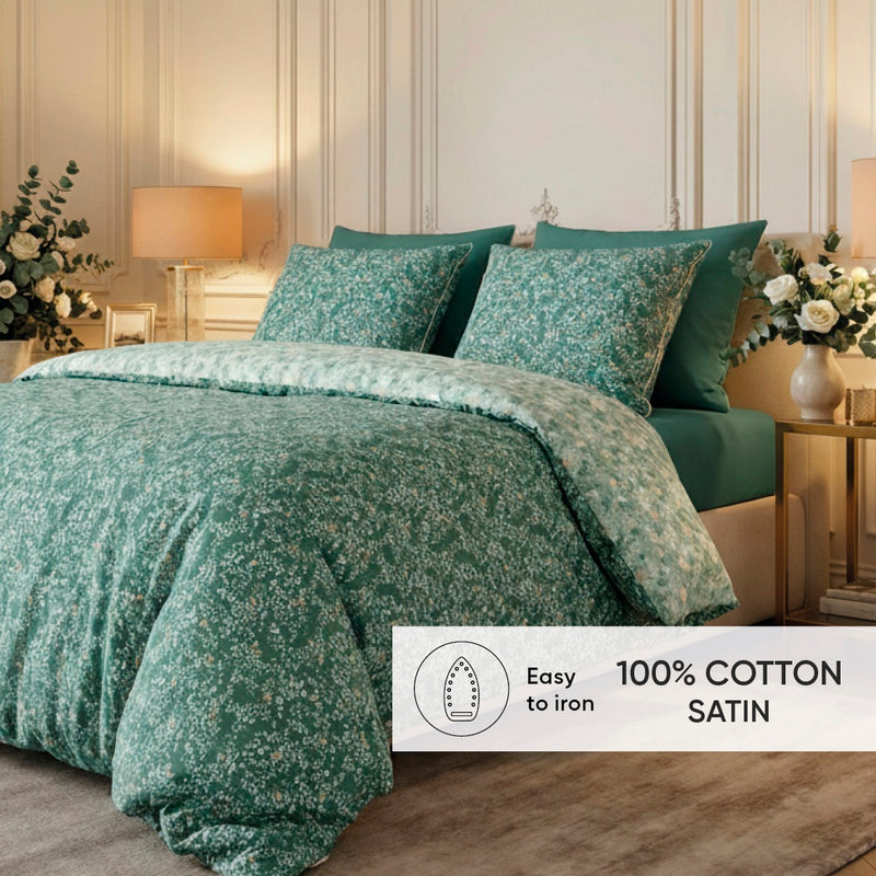 Feuillage Fleuri - Taie D'Oreiller Satin De Coton - Feuillage Fleuri Vert Clair