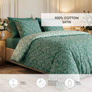 Feuillage Fleuri - Drap-Housse Satin De Coton - Uni Vert