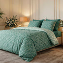 Feuillage Fleuri - Drap Plat Satin De Coton - Feuillage Fleuri Vert Foncé