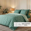 Feuillage Fleuri - Drap Plat Satin De Coton - Feuillage Fleuri Vert Foncé