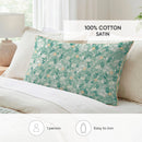 Feuillage Fleuri - Housse De Couette + 1 Ou 2 Taie(S) D'Oreiller Satin De Coton - Feuillage Fleuri Vert Clair / Vert Clair
