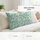 Feuillage Fleuri - Housse De Couette + 1 Ou 2 Taie(S) D'Oreiller Satin De Coton - Feuillage Fleuri Vert Clair / Vert Clair