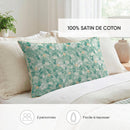 Feuillage Fleuri - Housse De Couette + 1 Ou 2 Taie(S) D'Oreiller Satin De Coton - Feuillage Fleuri Vert Clair / Vert Clair