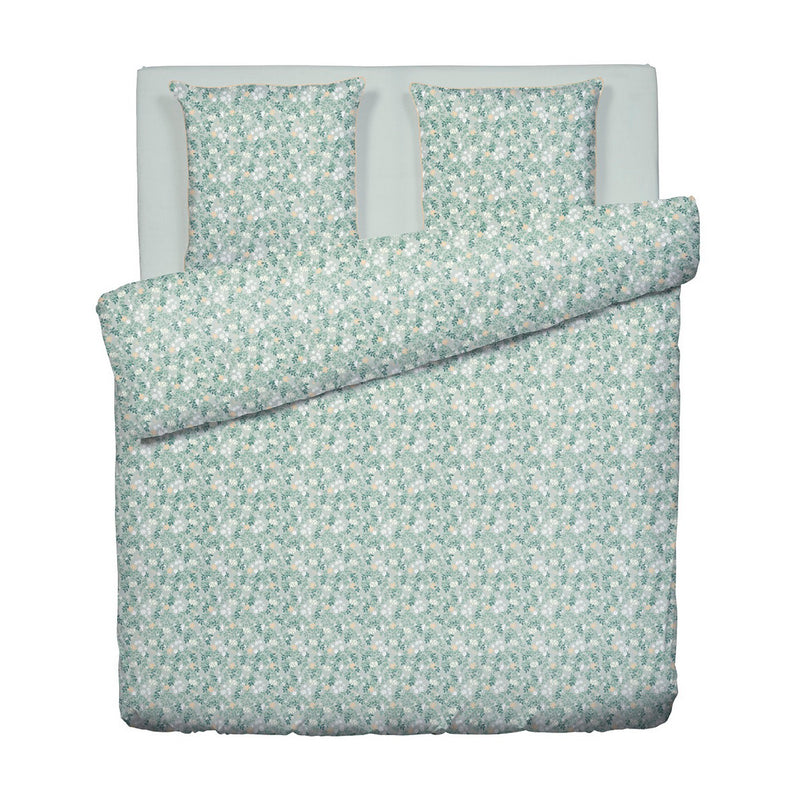 Feuillage Fleuri - Housse De Couette + 1 Ou 2 Taie(S) D'Oreiller Satin De Coton - Feuillage Fleuri Vert Clair / Vert Clair