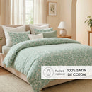Feuillage Fleuri - Taie D'Oreiller Satin De Coton - Feuillage Fleuri Vert Clair / Vert Clair