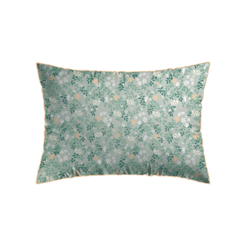 Feuillage Fleuri - Taie D'Oreiller Satin De Coton - Feuillage Fleuri Vert Clair / Vert Clair