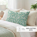 Feuillage Fleuri - Drap Plat Satin De Coton - Feuillage Fleuri Vert Clair / Vert Clair