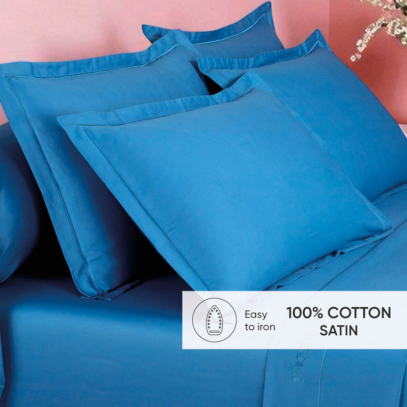 Uni 1 Baratta - Taie D'Oreiller Satin De Coton - Uni 1 Baratta Bleu 05