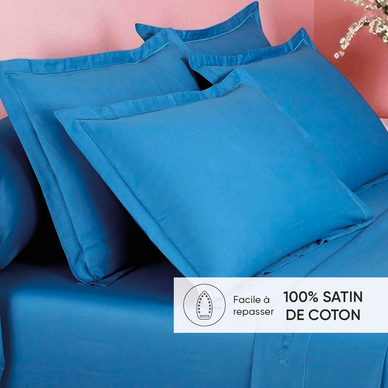 Uni 1 Baratta - Taie D'Oreiller Satin De Coton - Uni 1 Baratta Bleu 05