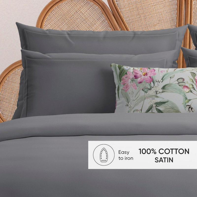 Uni 1 Baratta - Taie D'Oreiller Satin De Coton - Uni 1 Baratta Gris 02