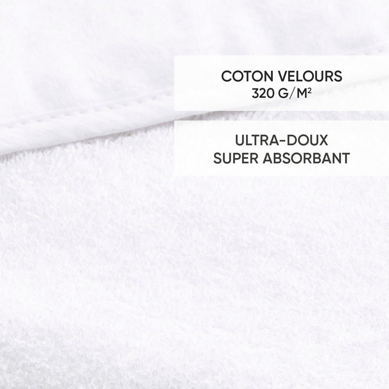 Cape De Bain Bébe En 100% Coton Super Absorbant : Blanc