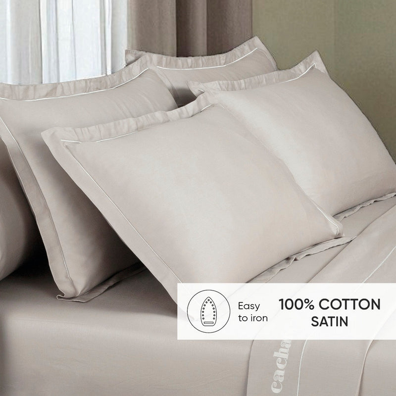 Uni 1 Baratta - Taie D'Oreiller Satin De Coton - Uni 1 Baratta Taupe 04
