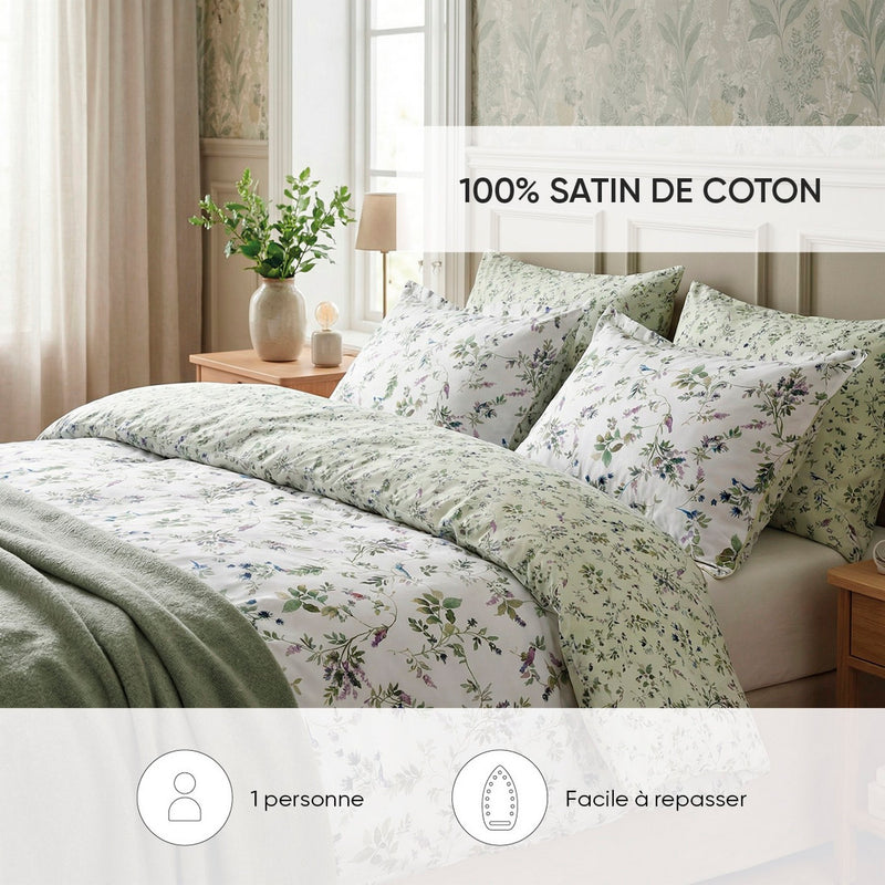 Eden Sauvage - Housse De Couette + 1 Ou 2 Taie(S) D'Oreiller Satin De Coton - Eden Sauvage Blanc