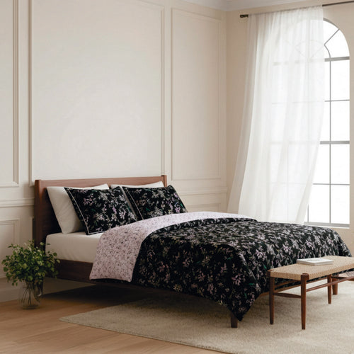 Eden Sauvage - Housse De Couette + 1 Ou 2 Taie(S) D'Oreiller Satin De Coton - Eden Sauvage Noir