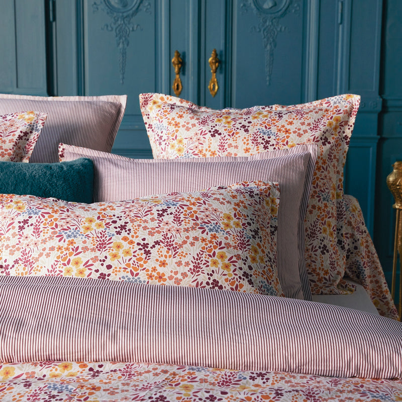 Fleurs Des Champs - Drap-Housse Satin De Coton - Rayures Bordeaux