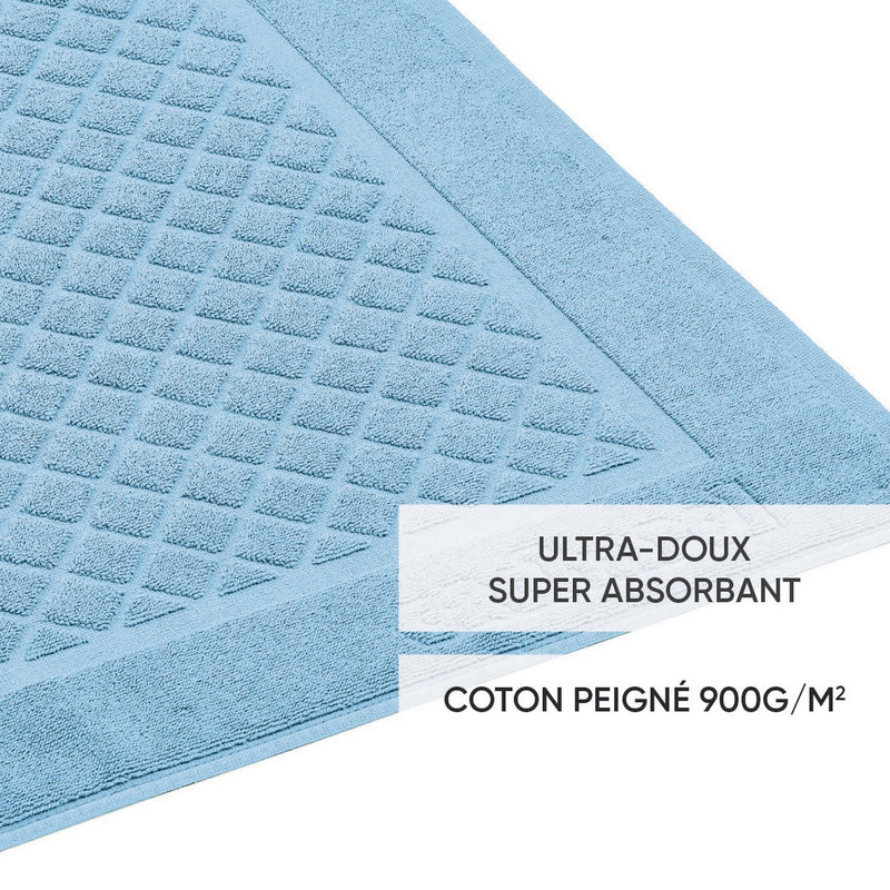 Uni - Tapis De Bain Coton Peigné - Poudre Bleu