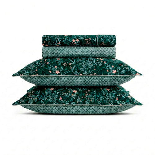 Forêt Enchantée - Ensemble De Draps Satin De Coton - Forêt Enchantée Vert