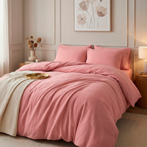 Uni - Taie D'Oreiller Gaze De Coton - Uni Rose 06
