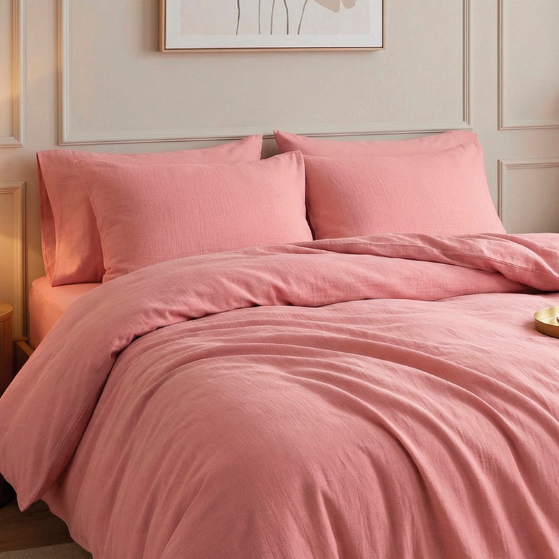 Uni - Taie D'Oreiller Gaze De Coton - Uni Rose 06