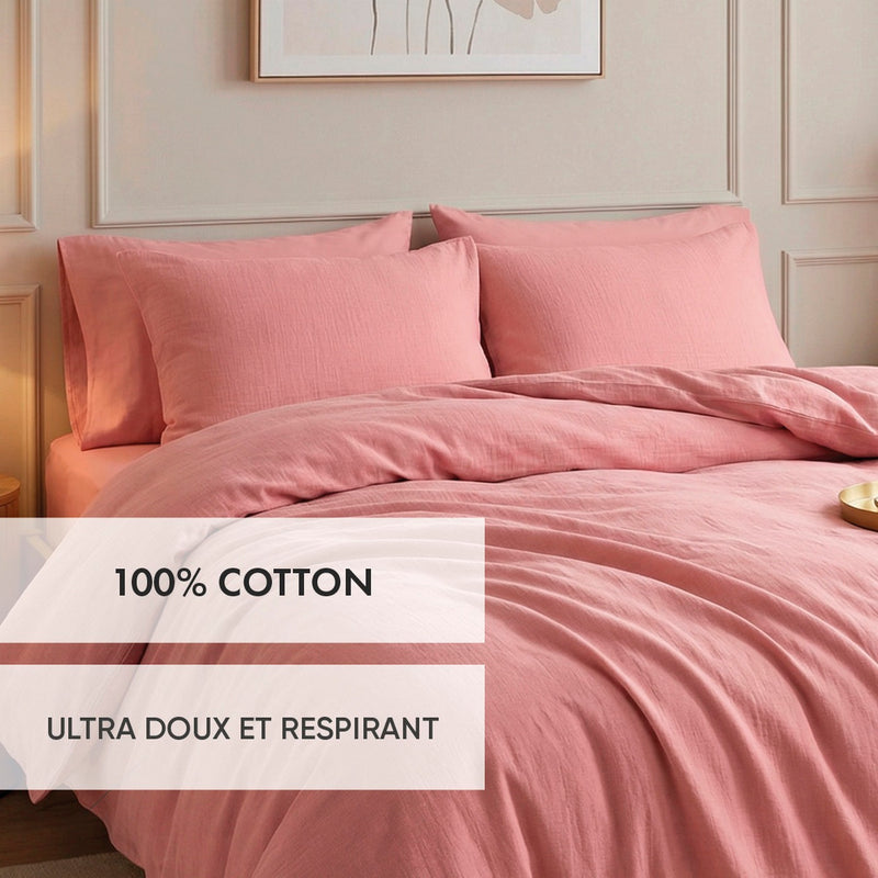 Uni - Taie D'Oreiller Gaze De Coton - Uni Rose 06