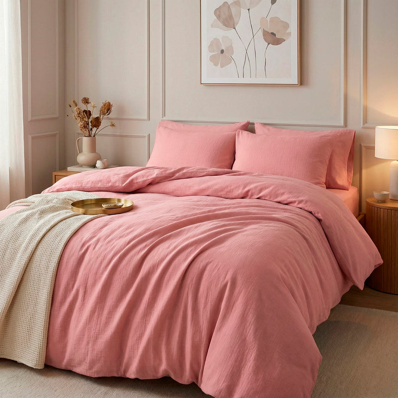 Uni - Taie D'Oreiller Gaze De Coton - Uni Rose 06