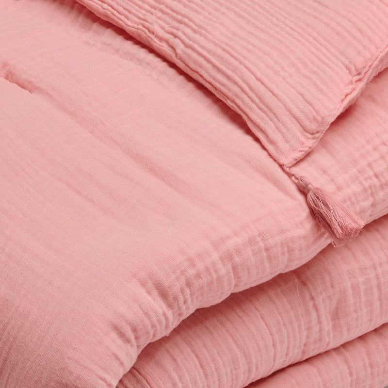 Uni - Édredon Avec Glands Gaze De Coton - Uni Rose 06