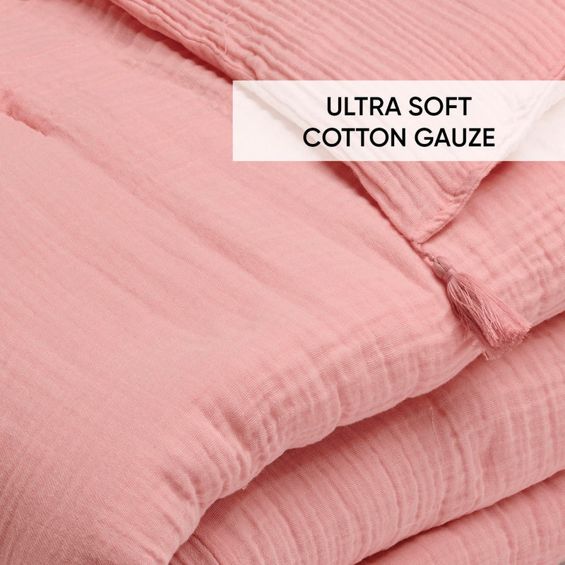 Uni - Édredon Avec Glands Gaze De Coton - Uni Rose 06