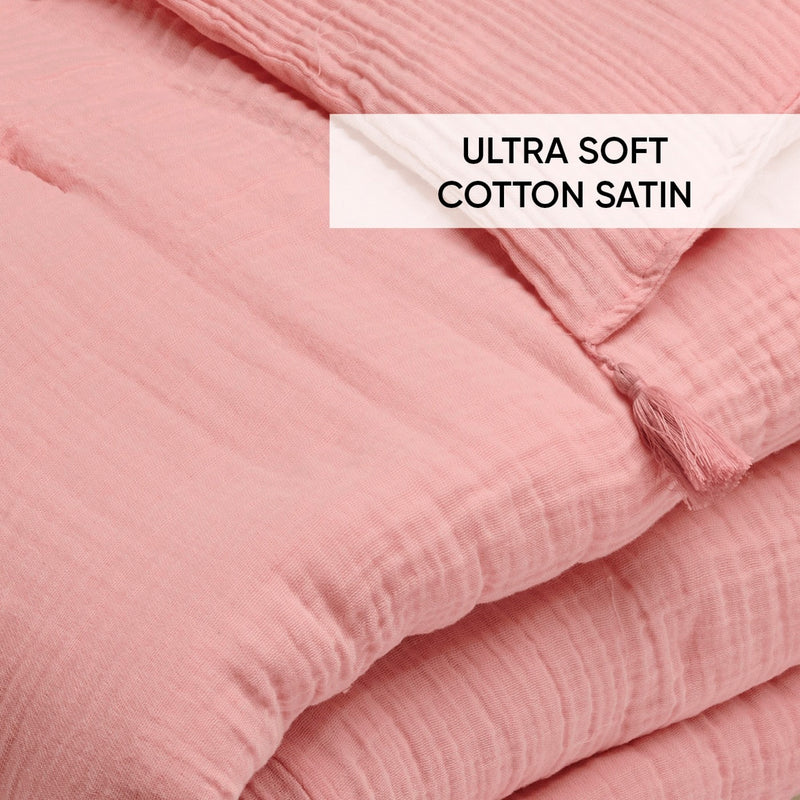Uni - Édredon Avec Glands Gaze De Coton - Uni Rose 06