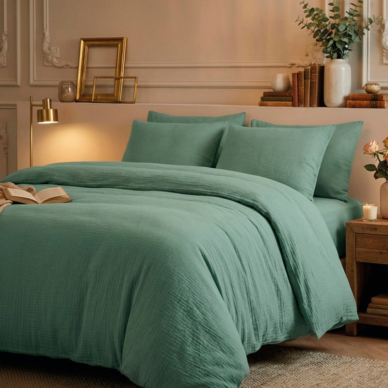 Uni - Taie D'Oreiller Gaze De Coton - Uni Vert 12