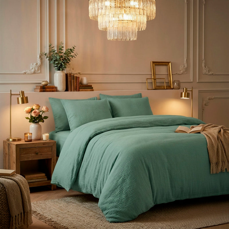 Uni - Taie D'Oreiller Gaze De Coton - Uni Vert 12