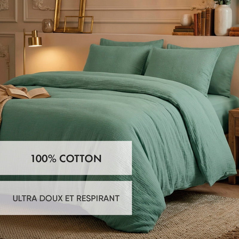Uni - Taie D'Oreiller Gaze De Coton - Uni Vert 12
