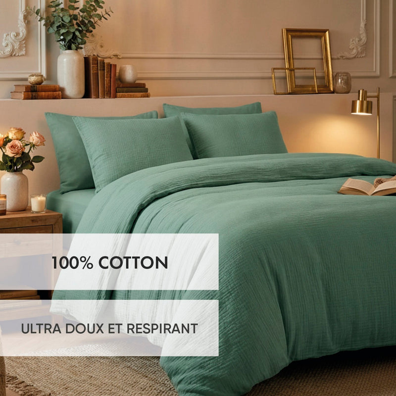 Uni - Taie De Traversin Gaze De Coton - Uni Vert 12