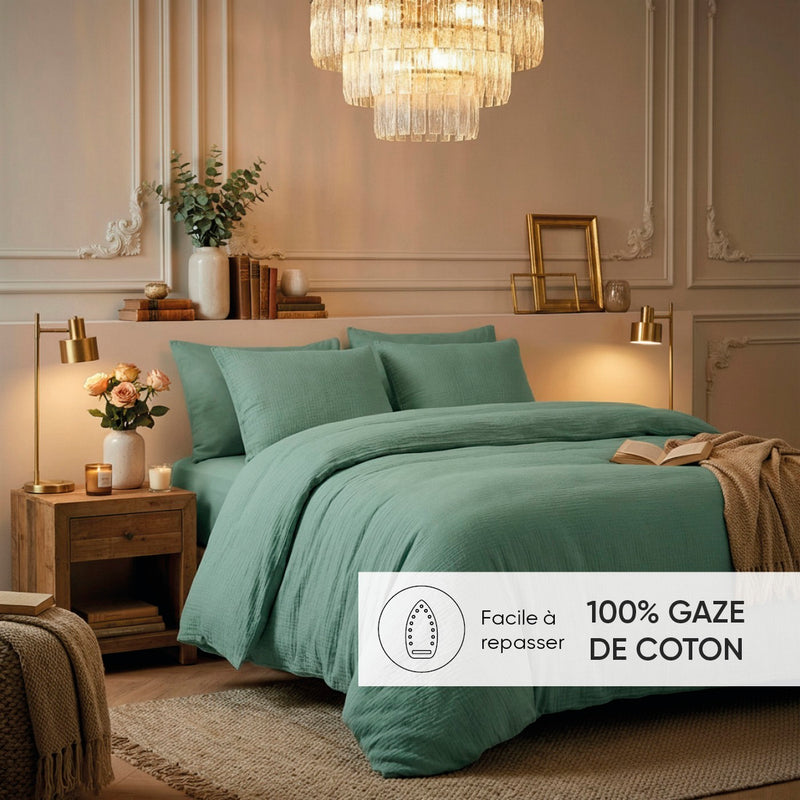 Uni - Taie De Traversin Gaze De Coton - Uni Vert 12