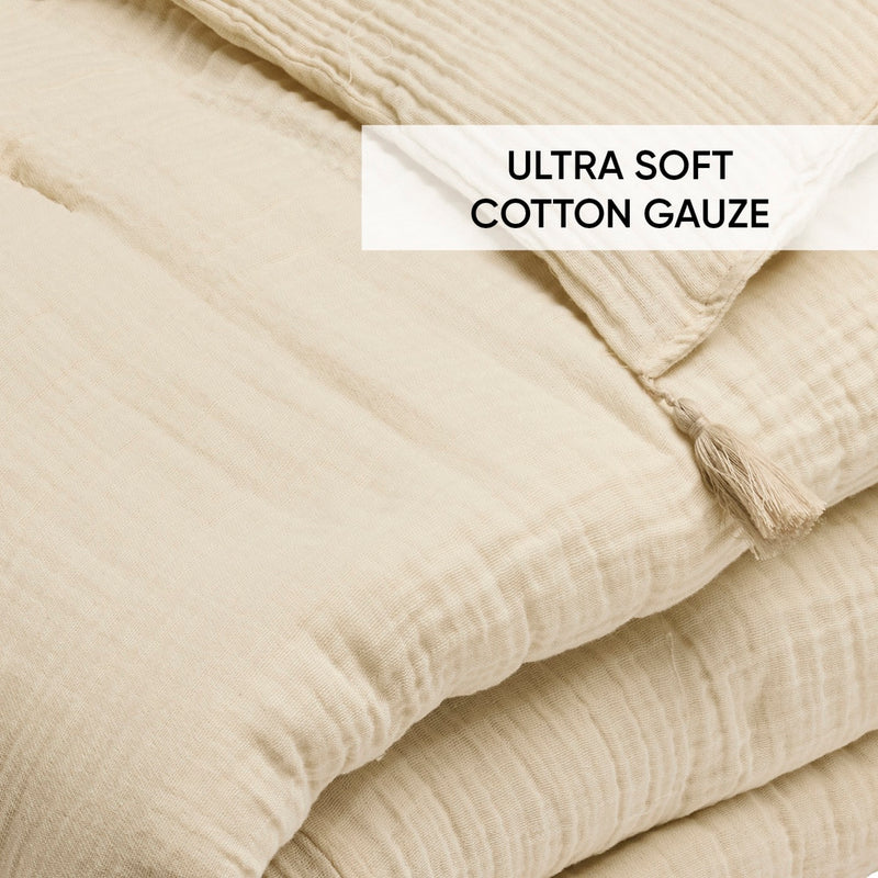 Uni - Édredon Avec Glands Gaze De Coton - Uni Taupe 07