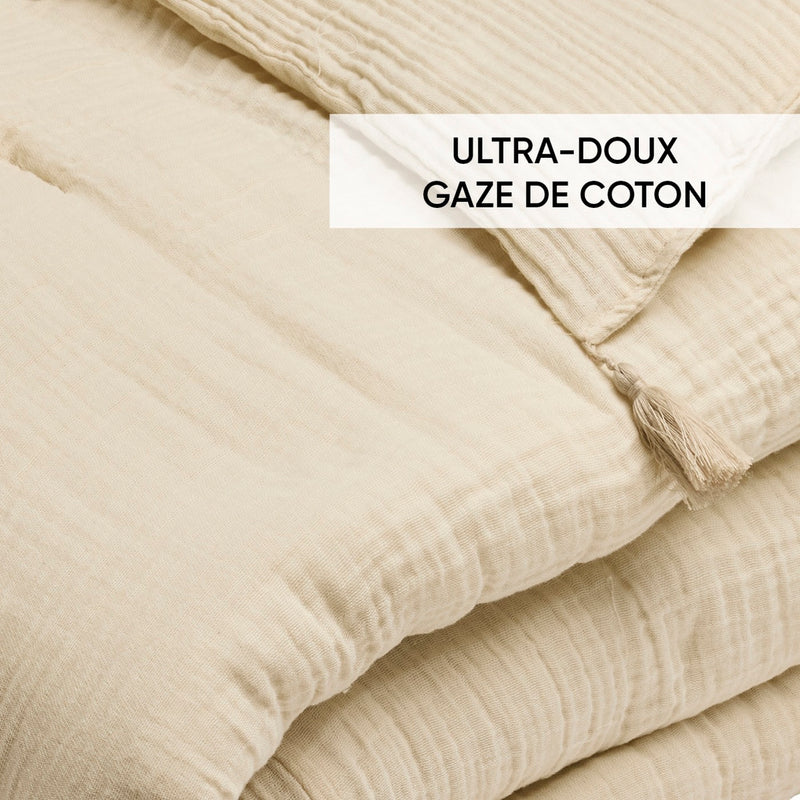 Uni - Édredon Avec Glands Gaze De Coton - Uni Taupe 07