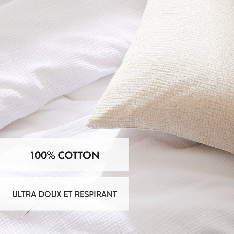 Uni - Taie D'Oreiller Gaze De Coton - Uni Blanc 02