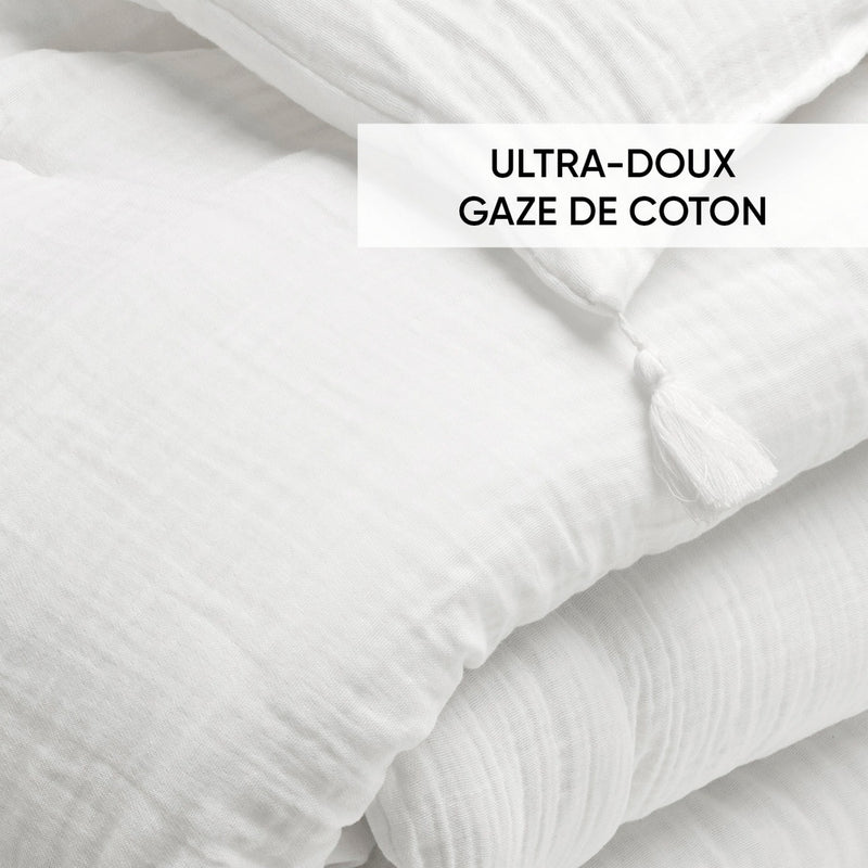 Uni - Édredon Avec Glands Gaze De Coton - Uni Blanc 02