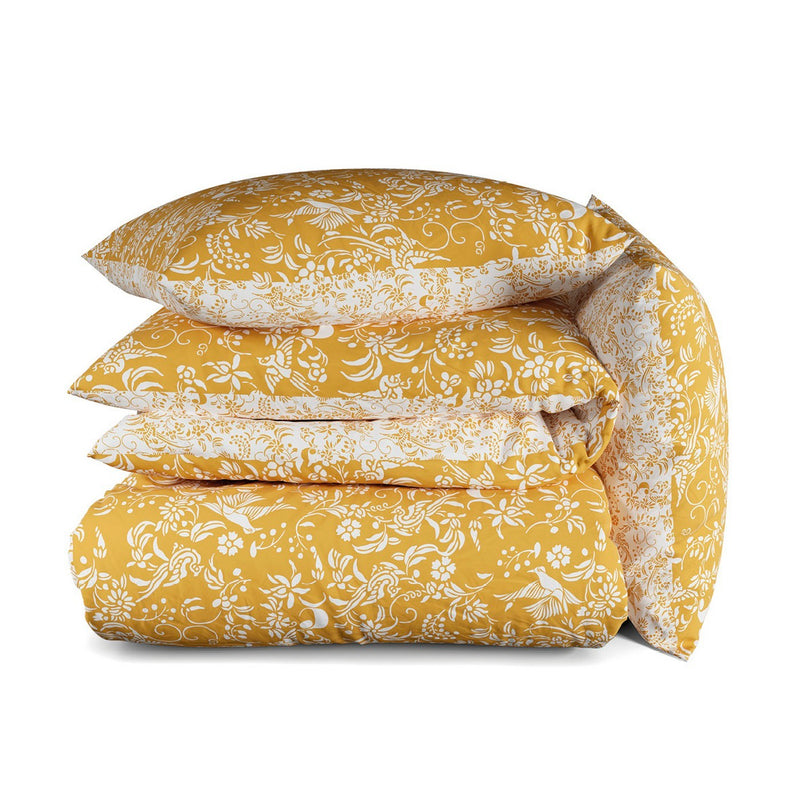 Birds - Set De 2 Taies D'Oreiller Satin De Coton Birds Jaune
