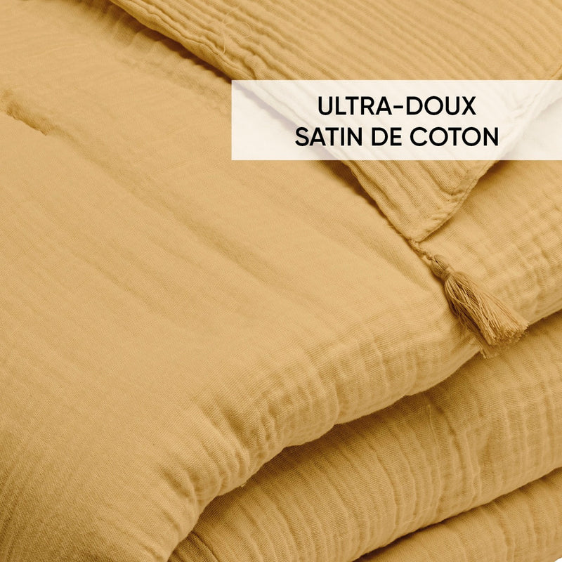 Uni - Édredon Avec Glands Gaze De Coton - Uni Jaune 04