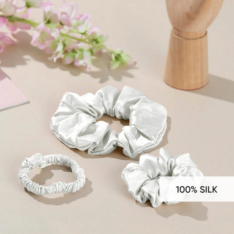 Aflora - Set De 3 Petits Chouchous En Soie - Aflora Blanc - D 6 Cm