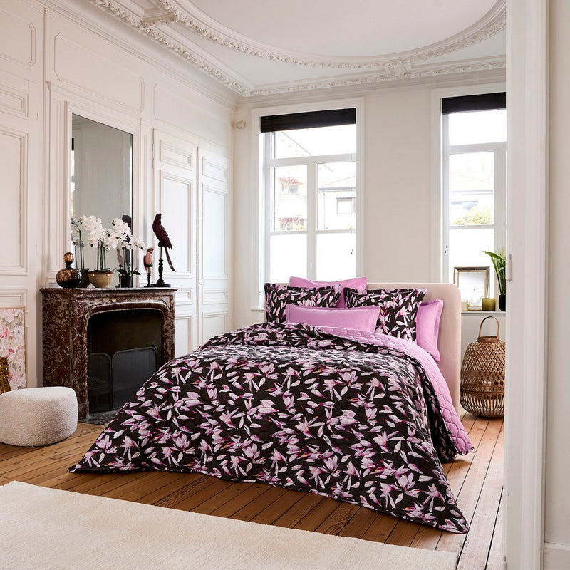 Nuit En Fleurs - Couvre-Lit Satin De Coton - Nuit En Fleurs Noir