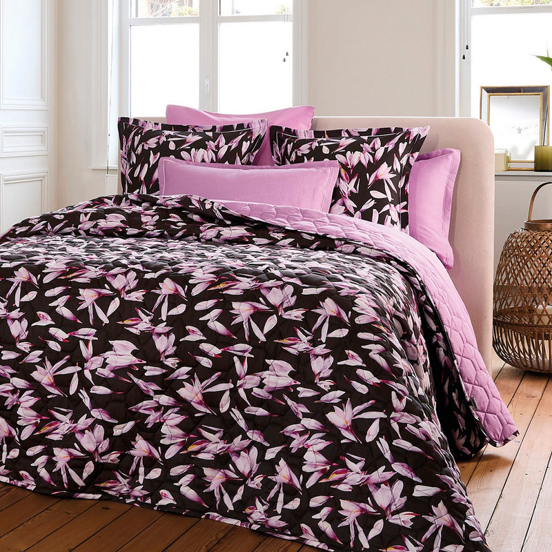 Nuit En Fleurs - Couvre-Lit Satin De Coton - Nuit En Fleurs Noir