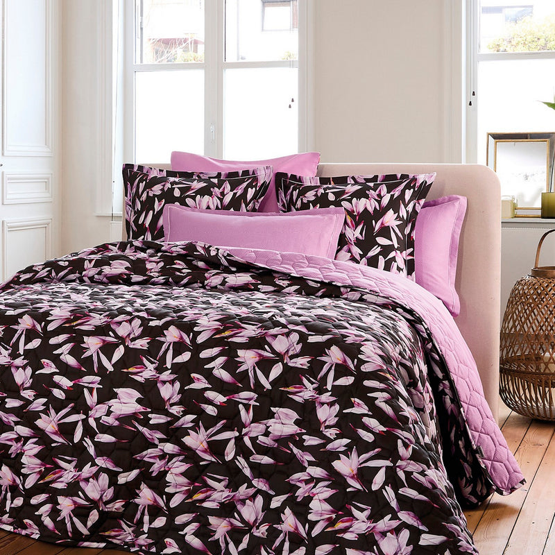Nuit En Fleurs - Couvre-Lit Satin De Coton - Nuit En Fleurs Noir