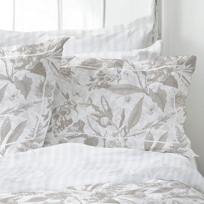 Fleurs De Jouy - Taie De Traversin Satin De Coton - Toile De Jouy Blanc